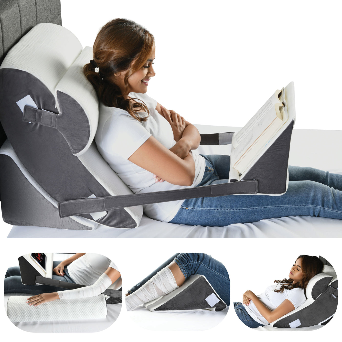 Wedge Pillow Set Includes a Patent Pending Bed Desk Reading Pillow